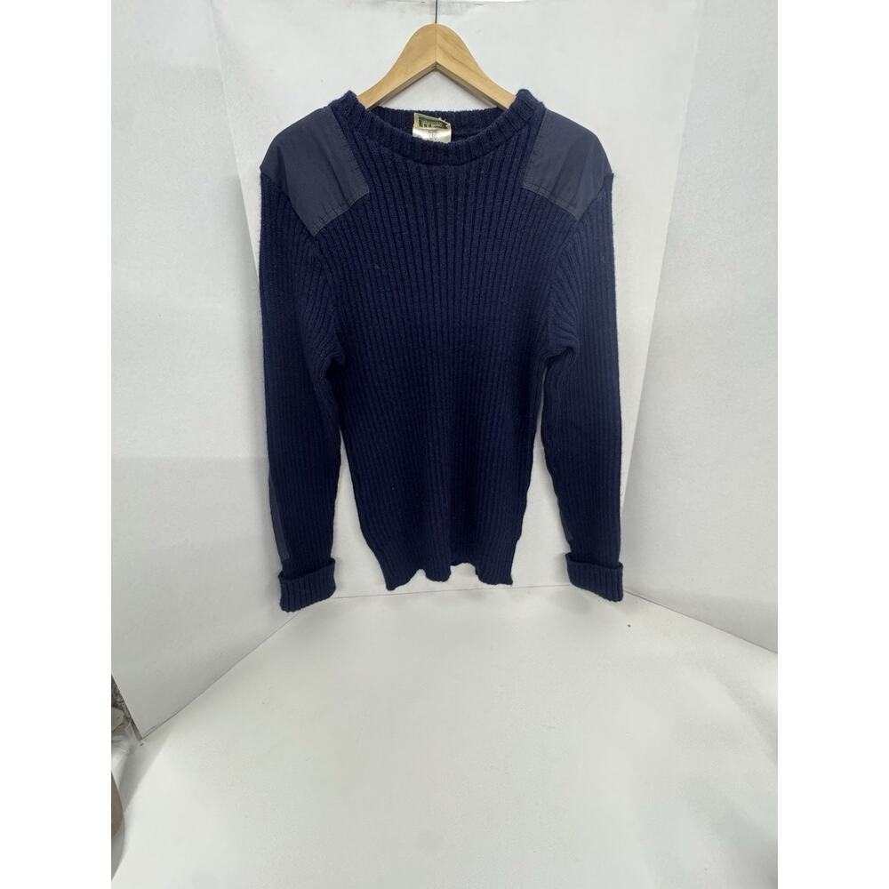 L.L. Bean Vintage Mens Blue Knit Wool Pullover Commando Sweater Size Large Long